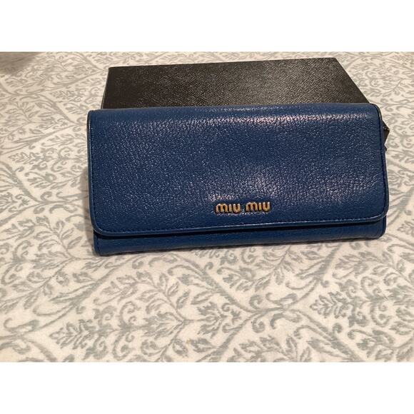 Miu miu blue leather long wallet no box. - Picture 1 of 7